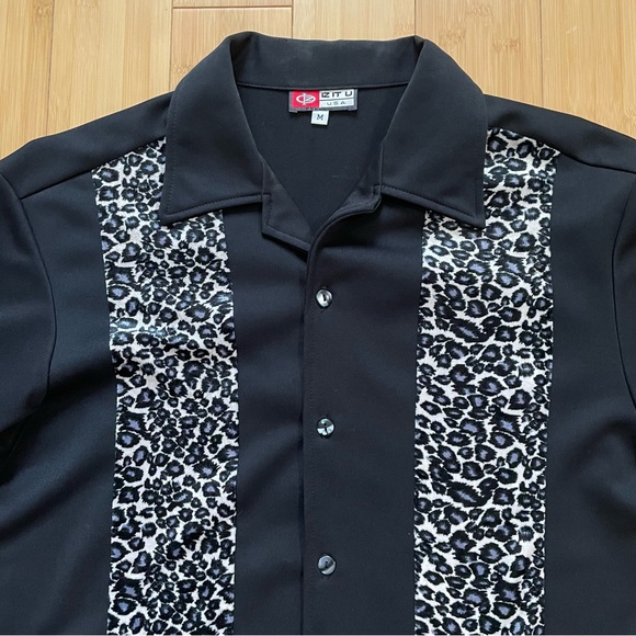 Retro Bowling Shirt Black Animal Print Size Medium Short Sleeve - Picture 5 of 10